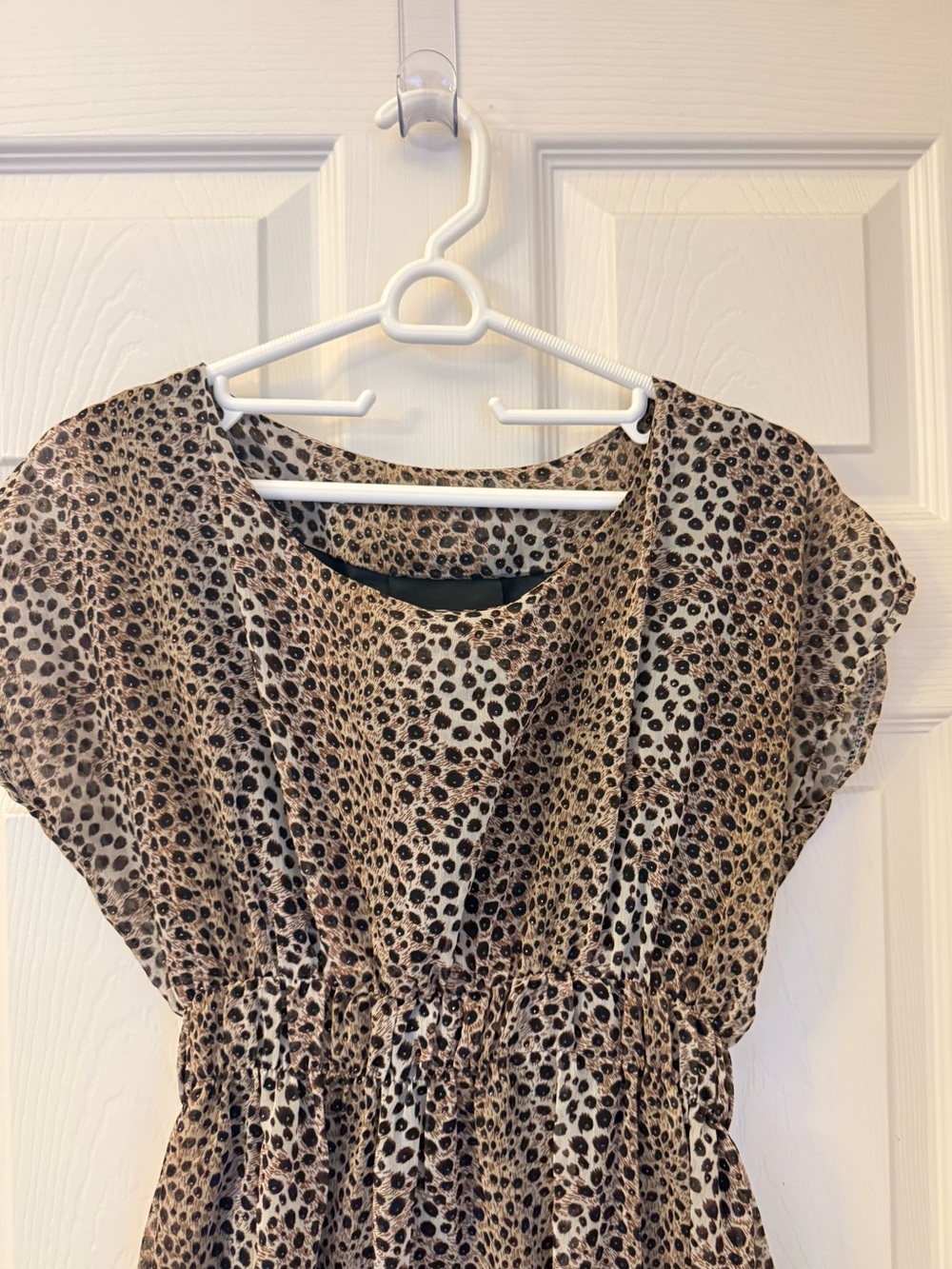 Leopard Print Short Sleeve Dress - Neutral Brown & Black